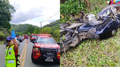 Motocicleta atinge poste e deixa dois feridos, em Gaspar; um estava inconsciente