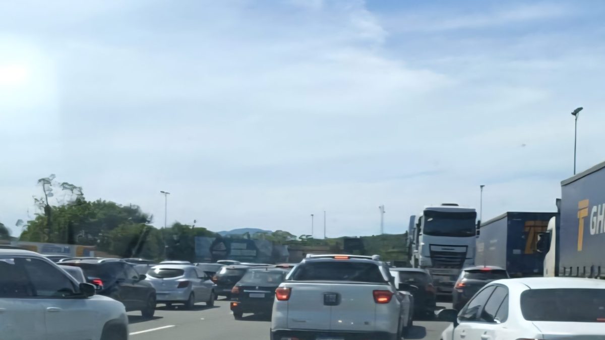 Carreta pega fogo na BR-101, em SC, interdita a rodovia e tem parte da carga de frios saqueada