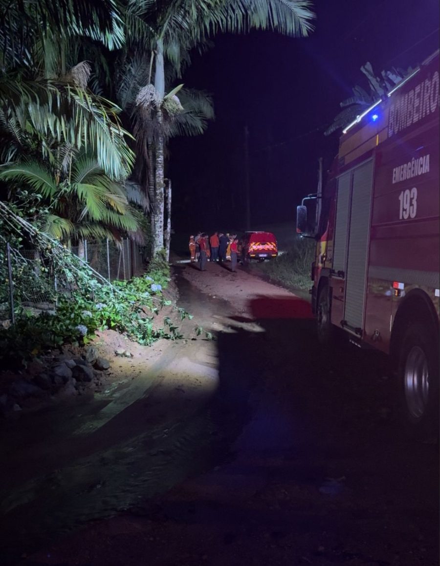 Deslizamento de terra e queda de árvores deixam moradores ilhados no bairro Mulde, em Timbó