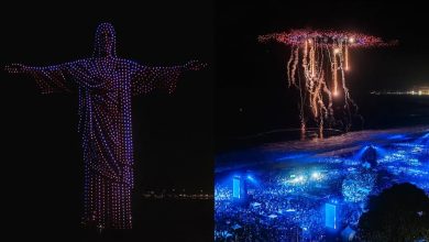 Tecnologia no céu e multidão na areia: show de drones do DJ Alok marca Réveillon histórico em Copacabana