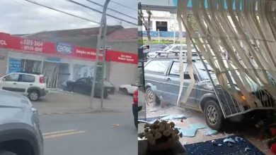 Motorista em surto destrói fachada de loja no bairro Água Verde, em Blumenau