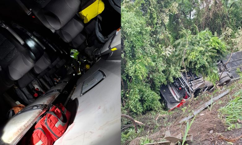 Ônibus cai em ribanceira na BR-470, em SC, e acidente deixa três mortos