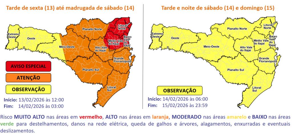 Chuva intensa e temporais colocam Timbó em alerta neste fim de semana