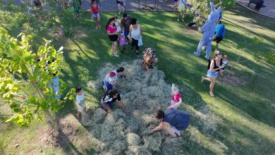 Caça aos ovos reúne crianças e idosos no Parque Central de Timbó em tarde especial de Páscoa