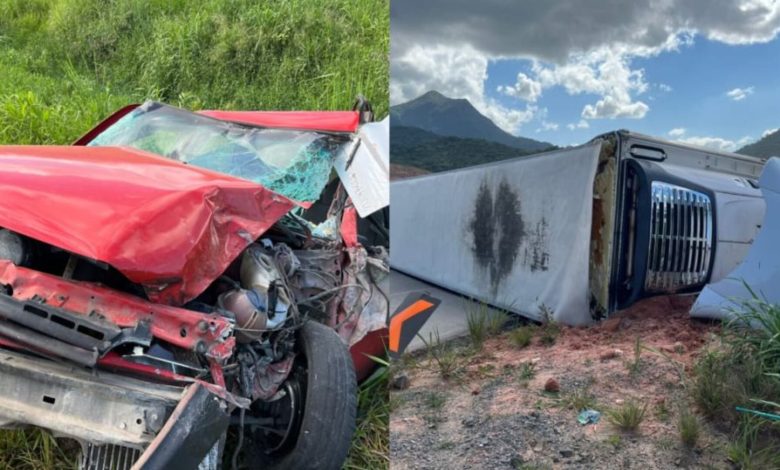 Colisão entre carro e carreta deixa três feridos e interdita desvio em SC