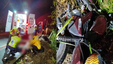 Motociclista fica ferido após sair da pista e colidir contra cerca de arame farpado em Gaspar