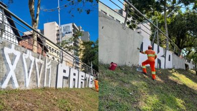 Sesur recupera margem direita do Rio Itajaí-Açu, em Blumenau, com limpeza e pintura antipichação