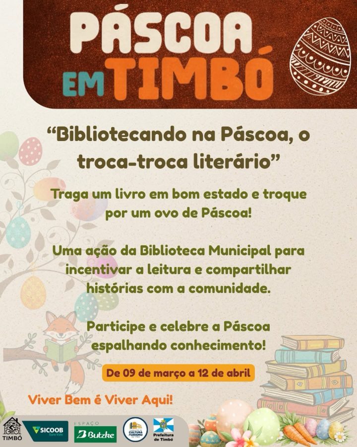 Timbó promove troca-troca literário de Páscoa e leva chocolate, leitura e diversão à comunidade