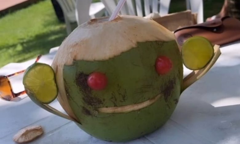 Garçom transforma pedido de coco em obra de arte divertida e transforma momento na praia