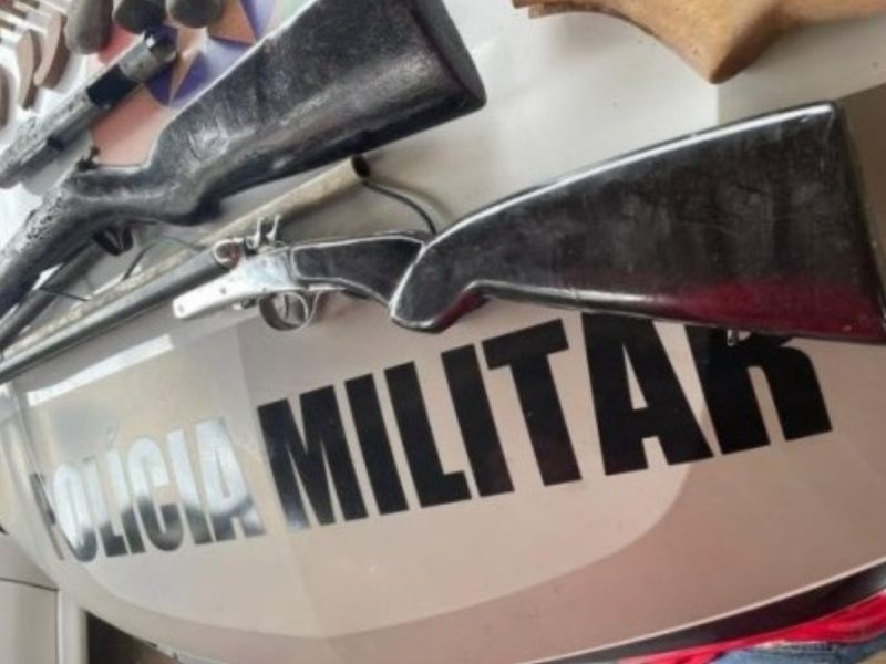 Aves silvestres e armamentos ilegais são apreendidos pela Polícia Militar após denúncia em Rodeio