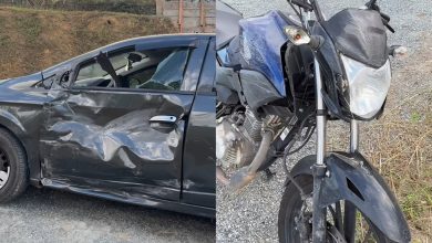 Colisão lateral entre carro e moto deixa motociclista com suspeita de múltiplas fraturas, em Timbó