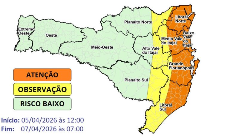 Chuva persistente coloca Timbó em alerta para risco de alagamentos e enxurradas