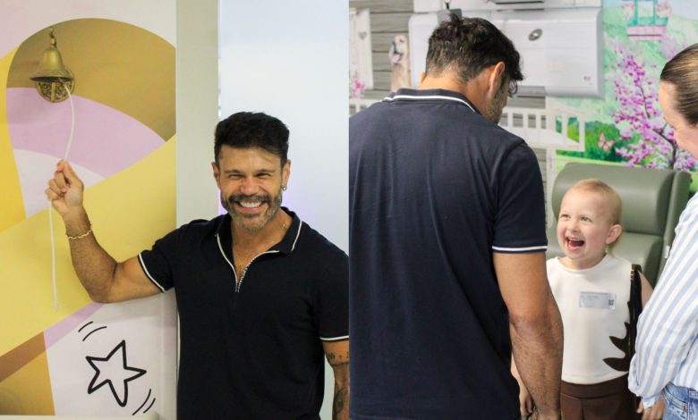 Entre música e emoção: Marcos, da dupla com Belutti, surpreende crianças em tratamento oncológico em Blumenau