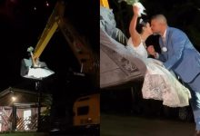 Do canteiro de obras ao altar: noiva viraliza ao escolher escavadeira para entrada no casamento