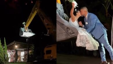 Do canteiro de obras ao altar: noiva viraliza ao escolher escavadeira para entrada no casamento