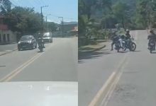 Na contramão do perigo: motociclista bêbado cruza pista e quase provoca acidente em Blumenau