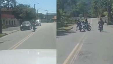 Na contramão do perigo: motociclista bêbado cruza pista e quase provoca acidente em Blumenau