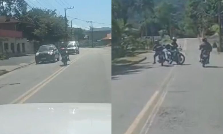 Na contramão do perigo: motociclista bêbado cruza pista e quase provoca acidente em Blumenau