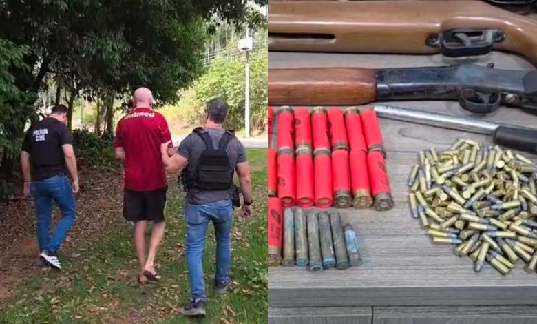 Idoso é preso após ameaçar policiais e manter armas e munições em casa em SC