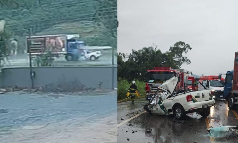 Colisão entre caminhão e carro na BR-470 deixa dois mortos e mobiliza equipes de resgate em Indaial