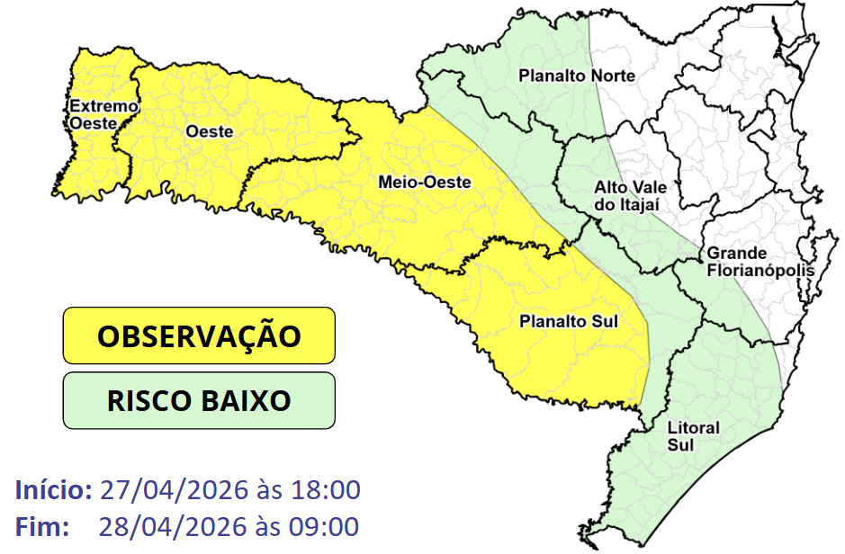 Frio chega com força em SC: temperaturas despencam e madrugada pode ter mínima de até 2°C