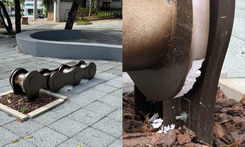 Patrimônio público: Praça do Cicloturismo, em Timbó, é alvo de vandalismo