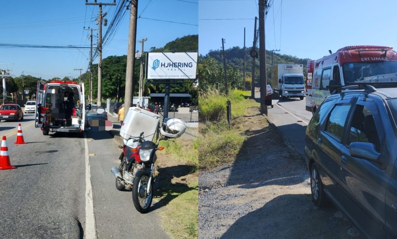 Motociclista fica ferido após colisão com carro em Indaial
