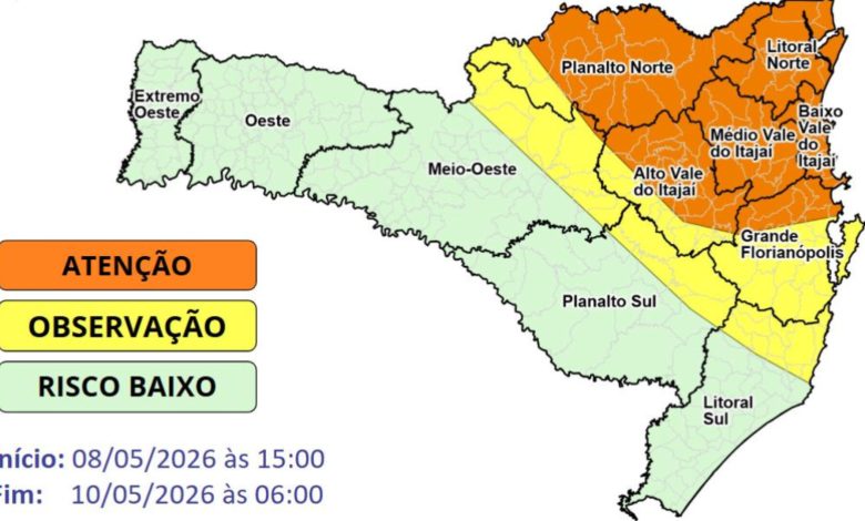 Defesa Civil mantém monitoramento em Timbó após alerta de chuva persistente e temporais
