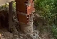 Balde, tijolo e madeira viram ‘estrutura’ de casa e cena improvisada viraliza