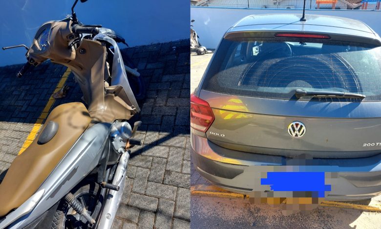 Acidente entre carro e moto deixa motociclista ferida no Centro de Rodeio