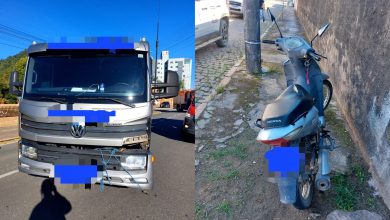 Motociclista fica ferida após colisão com caminhão em Rodeio