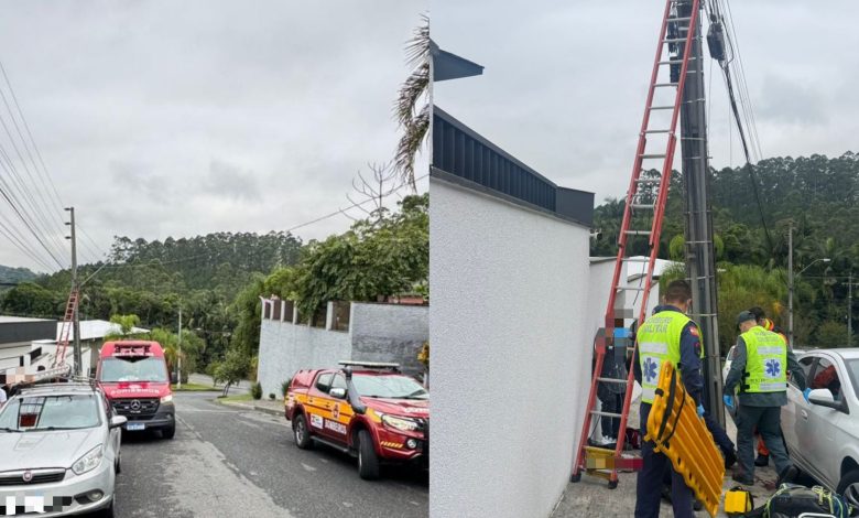 Queda de cerca de cinco metros durante instalação de internet deixa homem ferido em Blumenau