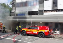 Compressor de ar pega fogo e provoca incêndio em garagem de edifício comercial em Blumenau