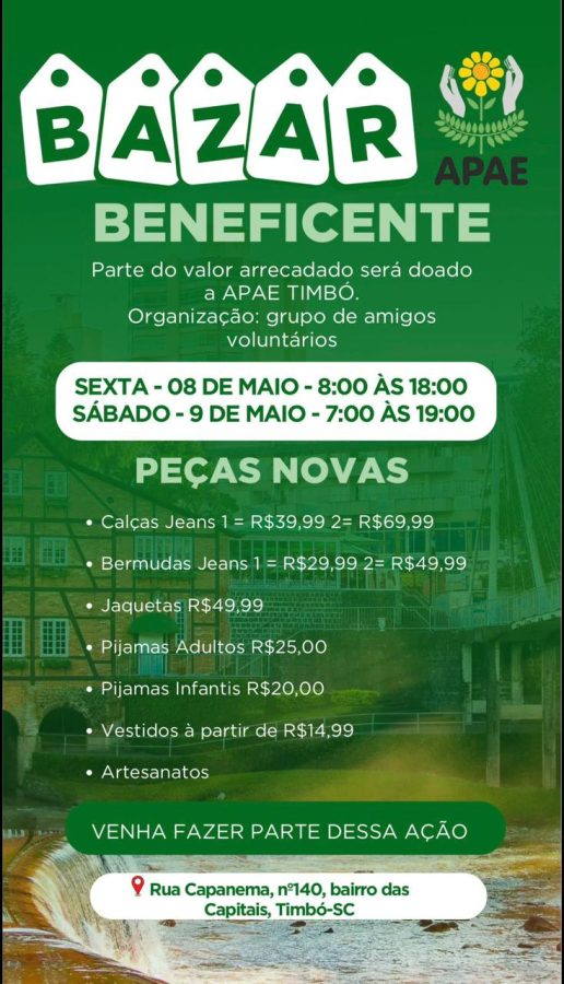 APAE de Timbó promove ação beneficente com bazar repleto de ofertas e produtos para toda a comunidade