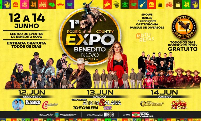 Adson & Alana, Talagaço e rodeio gratuito são atrações da 1ª Expo Benedito Novo