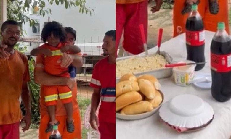 Pequeno Davi conquista a internet ao preparar café para garis e emociona com gesto de carinho