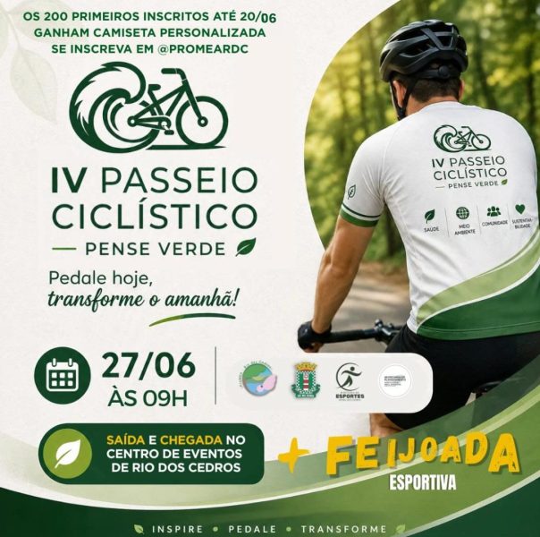 Rio dos Cedros abre inscrições e se prepara para receber a 4ª edição do Passeio Ciclístico Pense Verde