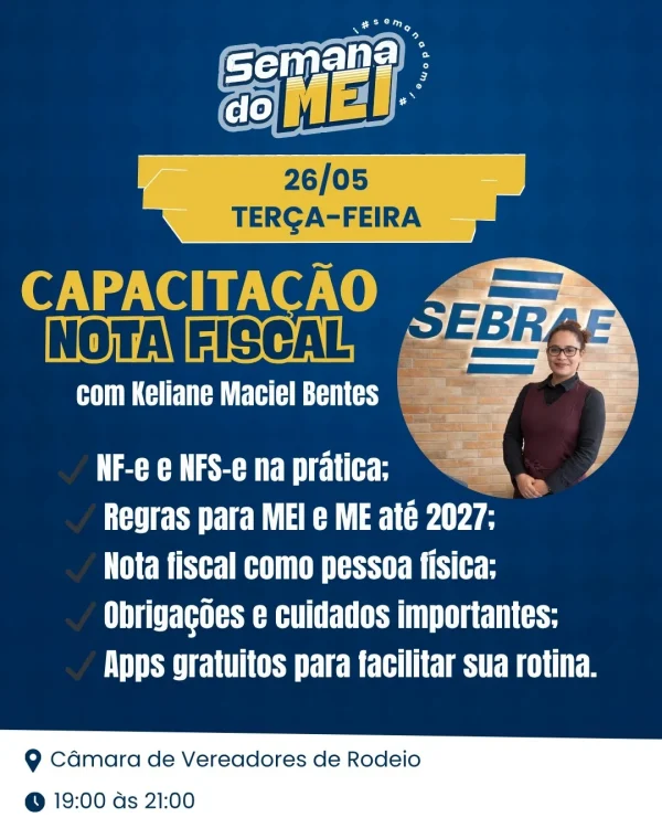 Semana do MEI terá programação gratuita com consultorias, capacitações e orientações em Rodeio
