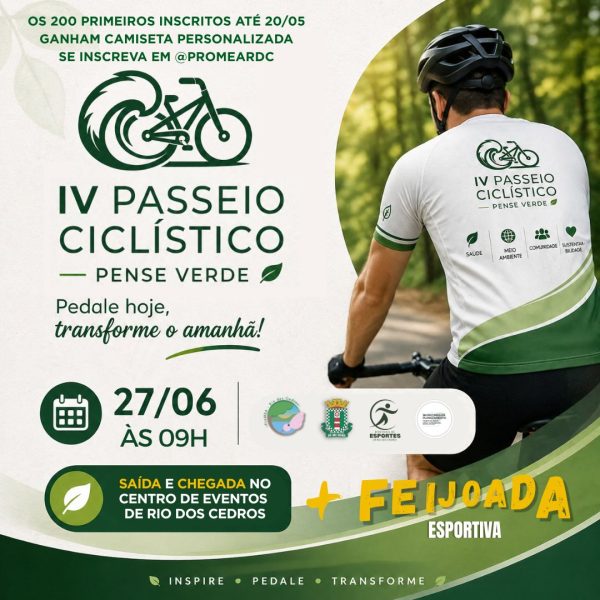 Rio dos Cedros abre inscrições e se prepara para receber a 4ª edição do Passeio Ciclístico Pense Verde