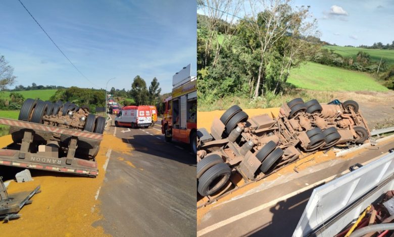 Esposa de caminhoneiro morre soterrada após caminhão tombar em SC