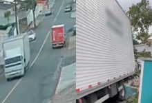 Sem freios, caminhão desce rua de ré e motorista evita série de colisões em Jaraguá do Sul