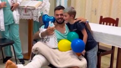 Internado após acidente, pai participa do aniversário do filho em celebração emocionante
