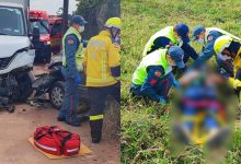 Colisão frontal entre carro e caminhão em Gaspar deixa motorista preso às ferragens