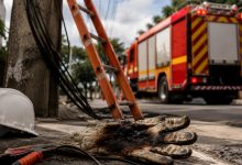 Trabalhador escapa de tragédia após choque elétrico e queda em Blumenau