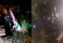 Carreta carregada com combustível tomba e vai parar dentro de riacho em Apiúna