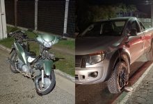 Homem fica ferido e é encaminhado ao hospital após colisão entre caminhonete e motocicleta em Rodeio