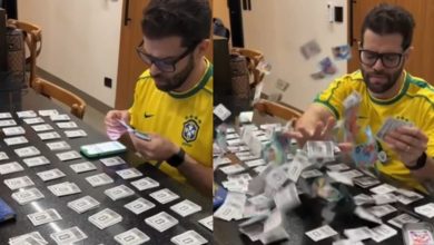 Coleção pelos ares: esposa prega peça em marido e faz figurinhas da Copa voarem pela casa