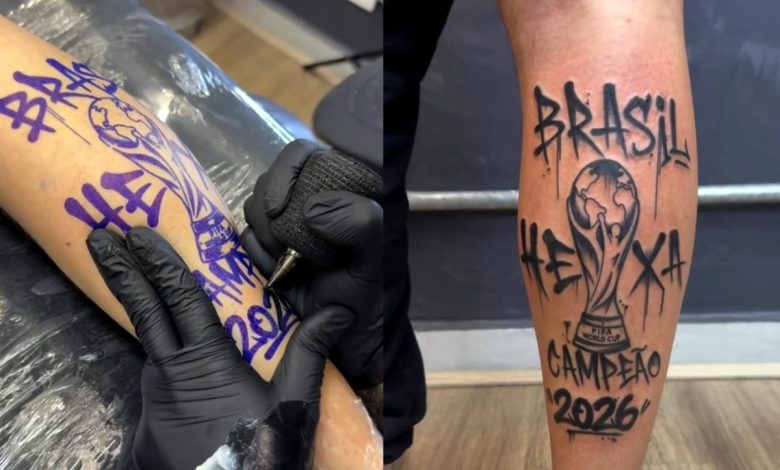 Três sonhos, uma certeza: torcedor tatua “Brasil Hexa Campeão 2026” e aposta no título da Seleção