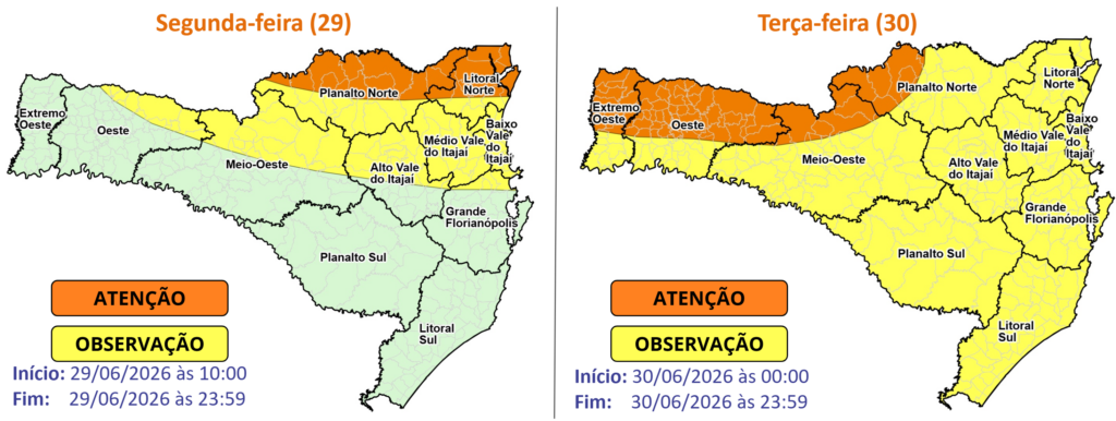 SC terá semana de temporais, frio intenso e previsão de chuva acima da média nos próximos meses