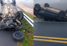 Milagre na BR-470: motorista voa para fora do carro durante capotamento e sobrevive em Rodeio
